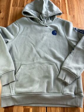 Carhartt Women’s Relaxed Fit Hoodie Sage Green Logo Sleeve Size L